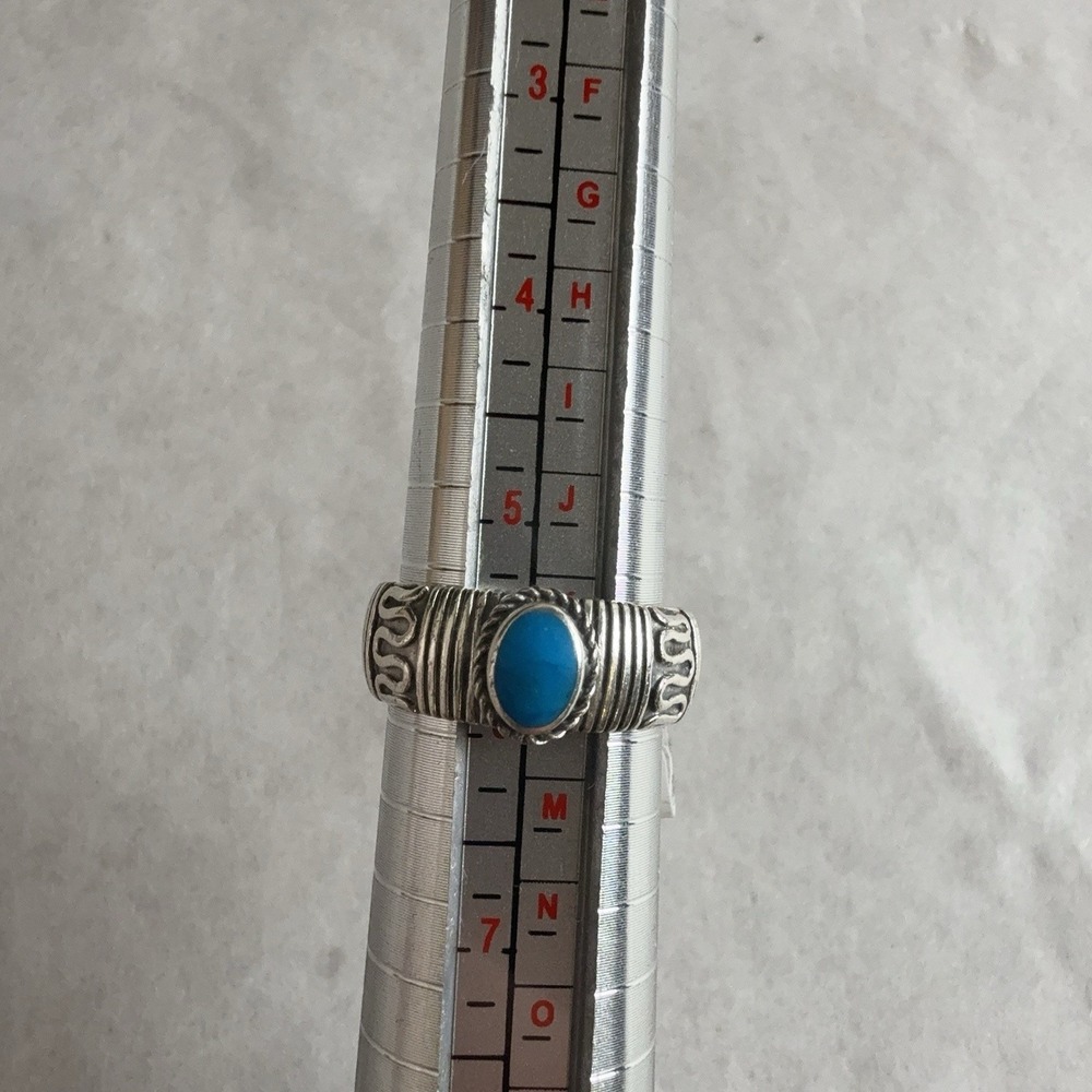 Sterling Silver 925 Turquoise Band Ring Size 5 Oval Boho Tribal Statement